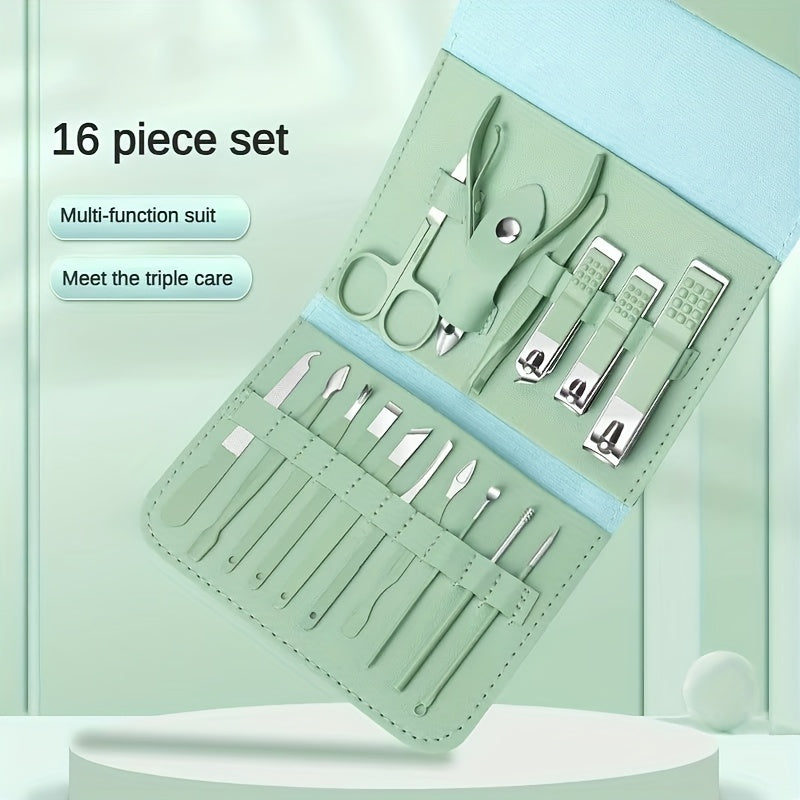 16pcs Professional Nail Care Kit with Portable Case - Complete Manicure & Pedicure Set, Nail Clippers, Cuticle Nippers, Foot & Hand Grooming Tools for Women & Men, At- or Travel, Heavy-Duty for thick/ Nails (No fragrances)