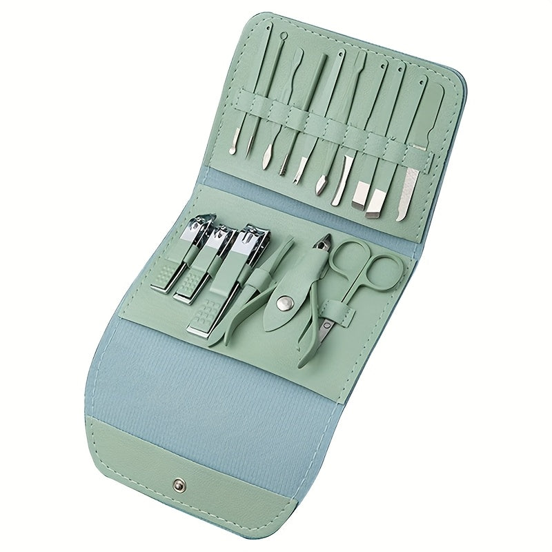 16pcs Professional Nail Care Kit with Portable Case - Complete Manicure & Pedicure Set, Nail Clippers, Cuticle Nippers, Foot & Hand Grooming Tools for Women & Men, At- or Travel, Heavy-Duty for thick/ Nails (No fragrances)