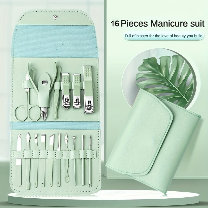 16pcs Professional Nail Care Kit with Portable Case - Complete Manicure & Pedicure Set, Nail Clippers, Cuticle Nippers, Foot & Hand Grooming Tools for Women & Men, At- or Travel, Heavy-Duty for thick/ Nails (No fragrances)