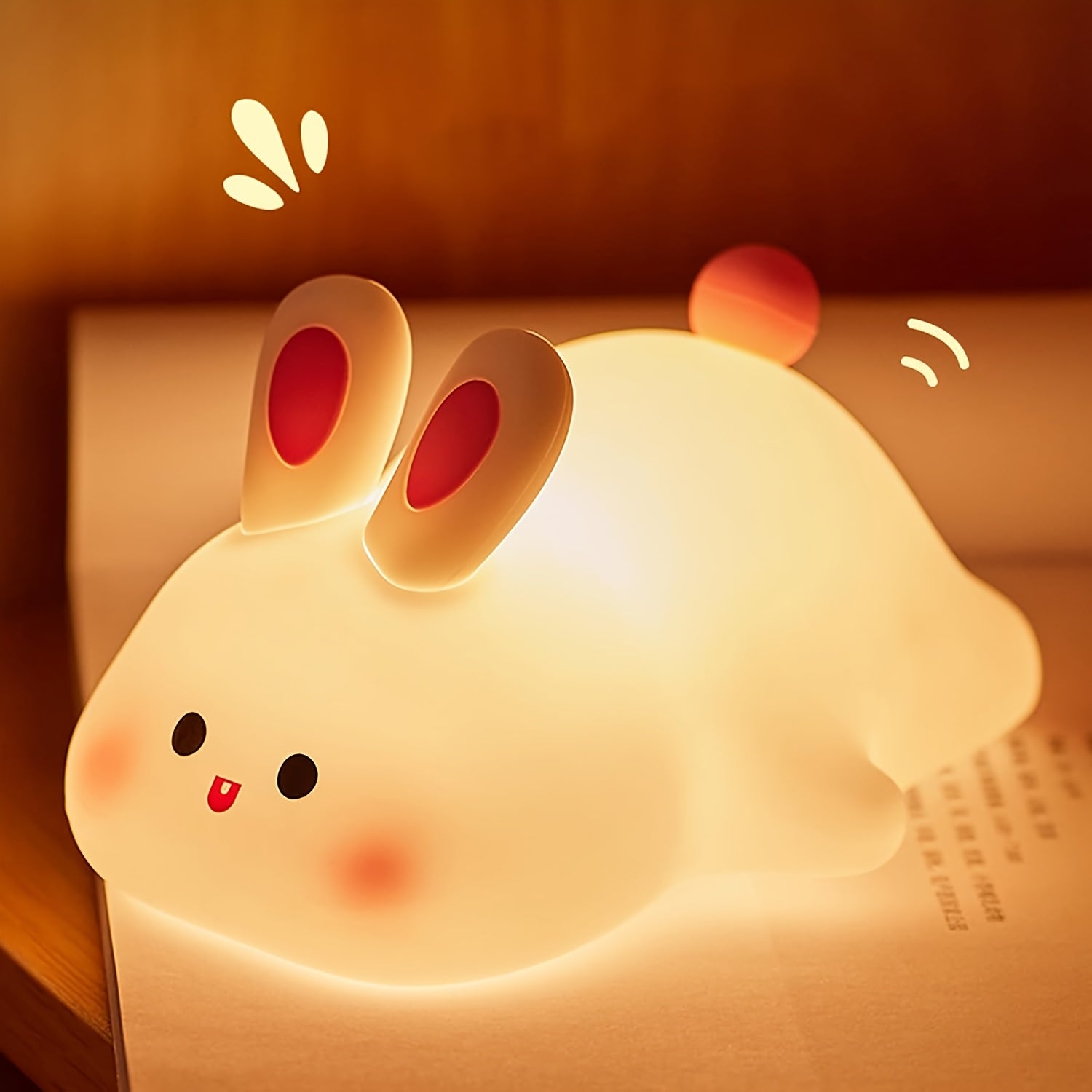 Large Face Rabbit Night Light with USB Rechargeable Battery & 3-Level Dimmable Control - Cute Bunny-Themed Bedside Lamp with Soft Glow, USB-Powered Operation