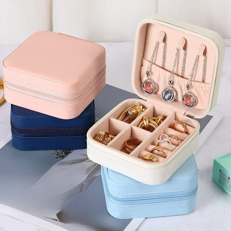 Mini jewelry storage box portable family travel earrings necklace storage box female ring organizer PU leather display box