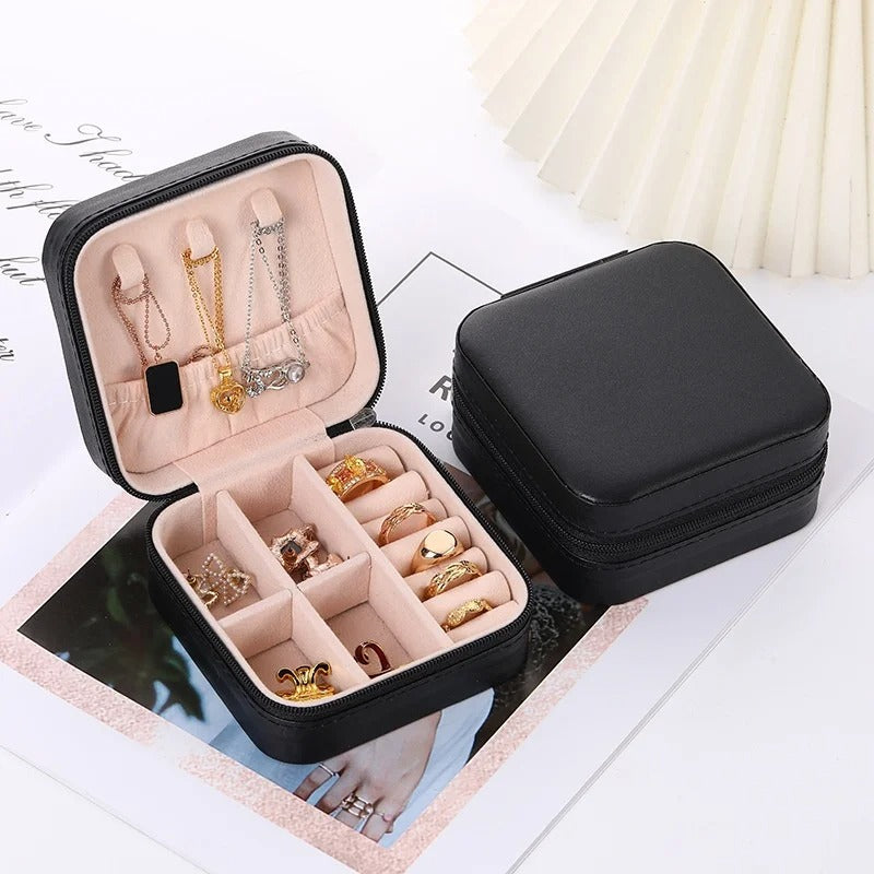 Mini jewelry storage box portable family travel earrings necklace storage box female ring organizer PU leather display box