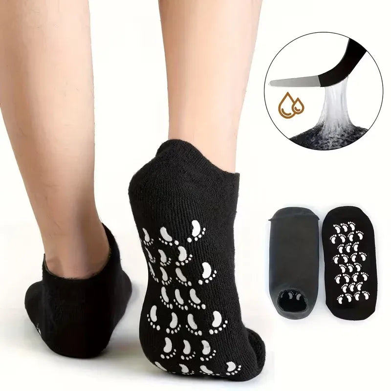 Soft Gel Moisturizing Foot Care Socks with Gel Mask Sleeves & Relaxing Massage Stick – Spa Kit for Dry Feet & Cracked Heels | Reusable Heel Protector Socks for Men & Women