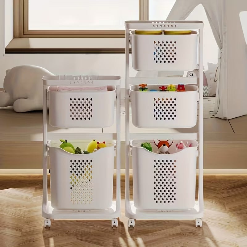 Home Multifunctional Storage Rack, Bathroom Classified Dirty Clothes Basket Laundry Basket, Hot Selling Two-layer Mobile Storage Basket, Valentine's Day, Easter Storage Basket, Laundry Baskets