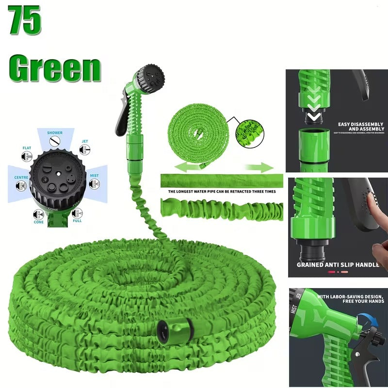 Expandable Garden Hose with 7-in-1 Adjustable High Pressure Nozzle, 7.62-60.96meter Retractable Water Hose for Car Washing, Plant Care, Lawn Irrigation, Green Flexible Hose with Connector