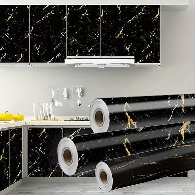 Glossy Black Marble Sticker PVC Self Adhesive Marble Wallpaper Peel And Stick Removable for Kitchen Cabinet