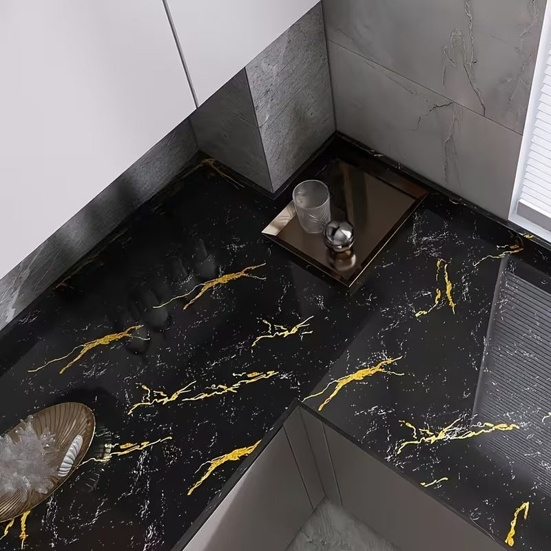 Glossy Black Marble Sticker PVC Self Adhesive Marble Wallpaper Peel And Stick Removable for Kitchen Cabinet