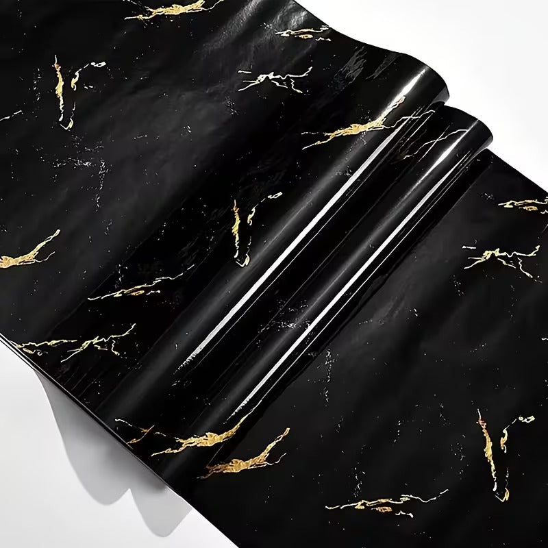 Glossy Black Marble Sticker PVC Self Adhesive Marble Wallpaper Peel And Stick Removable for Kitchen Cabinet