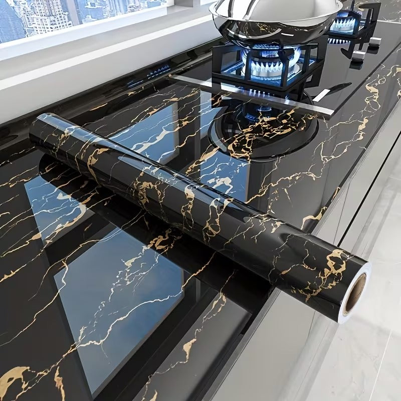 Glossy Black Marble Sticker PVC Self Adhesive Marble Wallpaper Peel And Stick Removable for Kitchen Cabinet