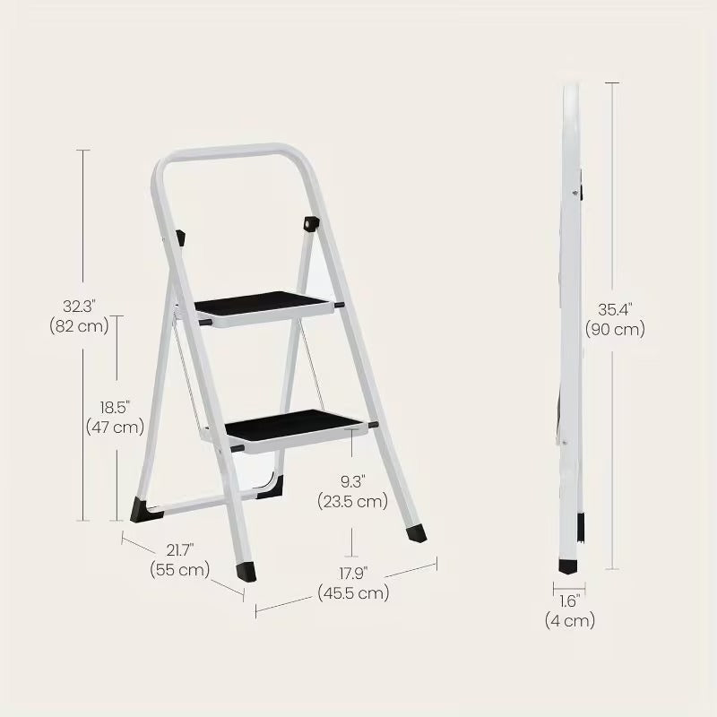 Modern Industrial Design Vigo 2-Step Folding Ladder Black Steel Certified for Home Kitchen Warehouse Use