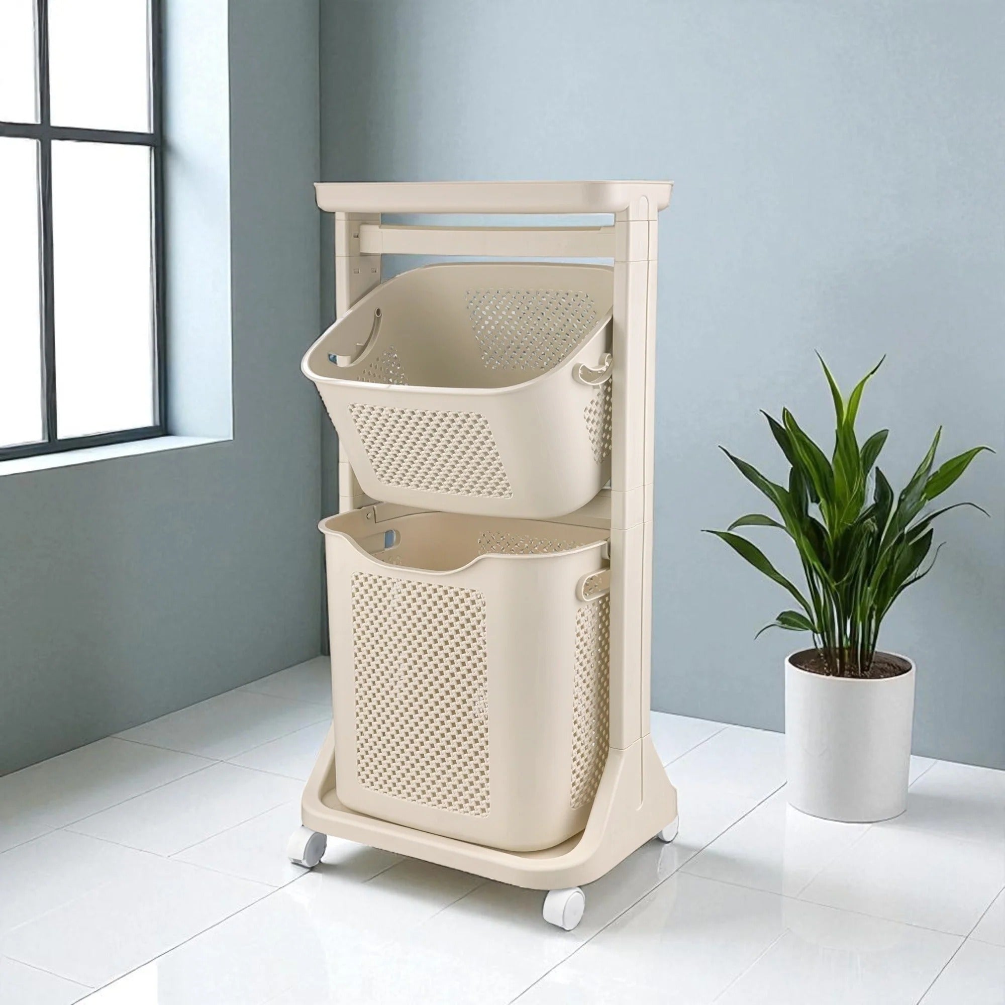 Home Multifunctional Storage Rack, Bathroom Classified Dirty Clothes Basket Laundry Basket, Hot Selling Two-layer Mobile Storage Basket, Valentine's Day, Easter Storage Basket, Laundry Baskets