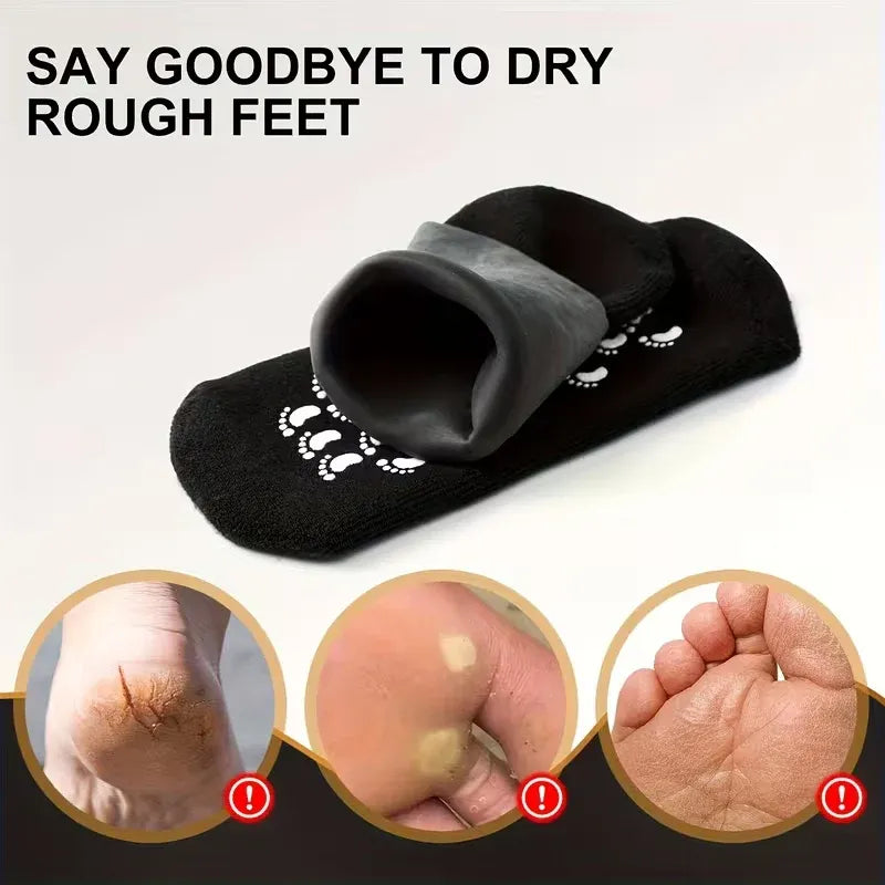 Soft Gel Moisturizing Foot Care Socks with Gel Mask Sleeves & Relaxing Massage Stick – Spa Kit for Dry Feet & Cracked Heels | Reusable Heel Protector Socks for Men & Women