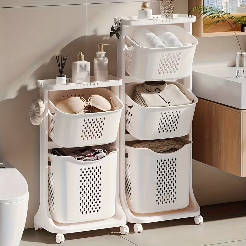Home Multifunctional Storage Rack, Bathroom Classified Dirty Clothes Basket Laundry Basket, Hot Selling Two-layer Mobile Storage Basket, Valentine's Day, Easter Storage Basket, Laundry Baskets