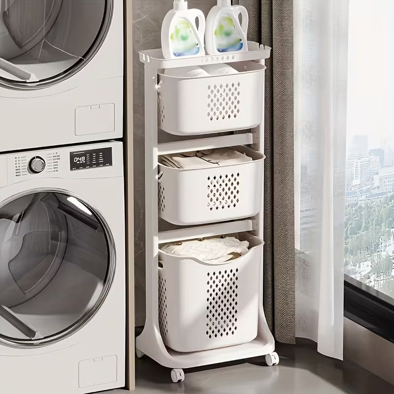 Home Multifunctional Storage Rack, Bathroom Classified Dirty Clothes Basket Laundry Basket, Hot Selling Two-layer Mobile Storage Basket, Valentine's Day, Easter Storage Basket, Laundry Baskets