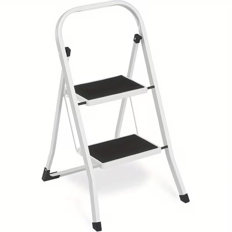 Modern Industrial Design Vigo 2-Step Folding Ladder Black Steel Certified for Home Kitchen Warehouse Use