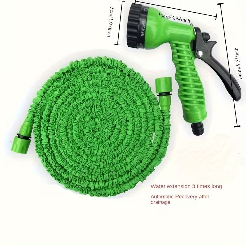 Expandable Garden Hose with 7-in-1 Adjustable High Pressure Nozzle, 7.62-60.96meter Retractable Water Hose for Car Washing, Plant Care, Lawn Irrigation, Green Flexible Hose with Connector