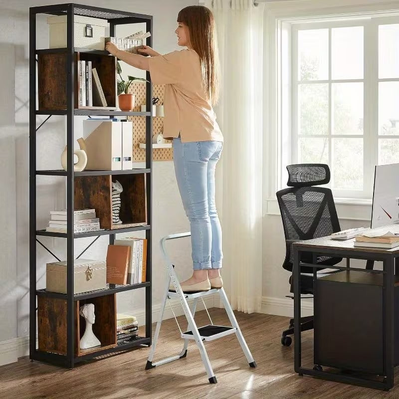 Modern Industrial Design Vigo 2-Step Folding Ladder Black Steel Certified for Home Kitchen Warehouse Use