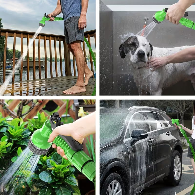 Expandable Garden Hose with 7-in-1 Adjustable High Pressure Nozzle, 7.62-60.96meter Retractable Water Hose for Car Washing, Plant Care, Lawn Irrigation, Green Flexible Hose with Connector