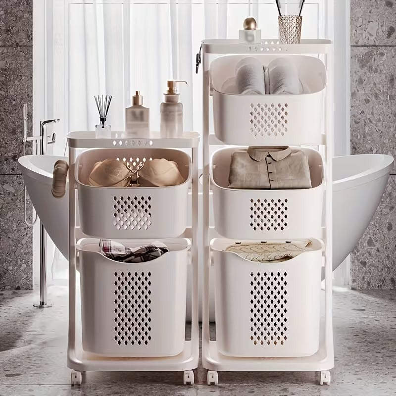 Home Multifunctional Storage Rack, Bathroom Classified Dirty Clothes Basket Laundry Basket, Hot Selling Two-layer Mobile Storage Basket, Valentine's Day, Easter Storage Basket, Laundry Baskets
