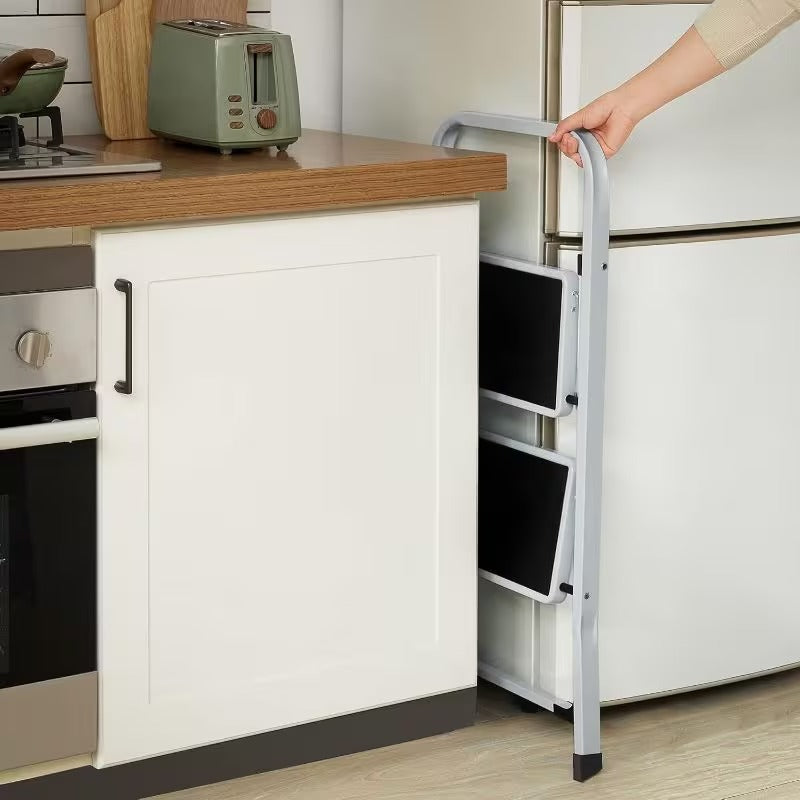 Modern Industrial Design Vigo 2-Step Folding Ladder Black Steel Certified for Home Kitchen Warehouse Use