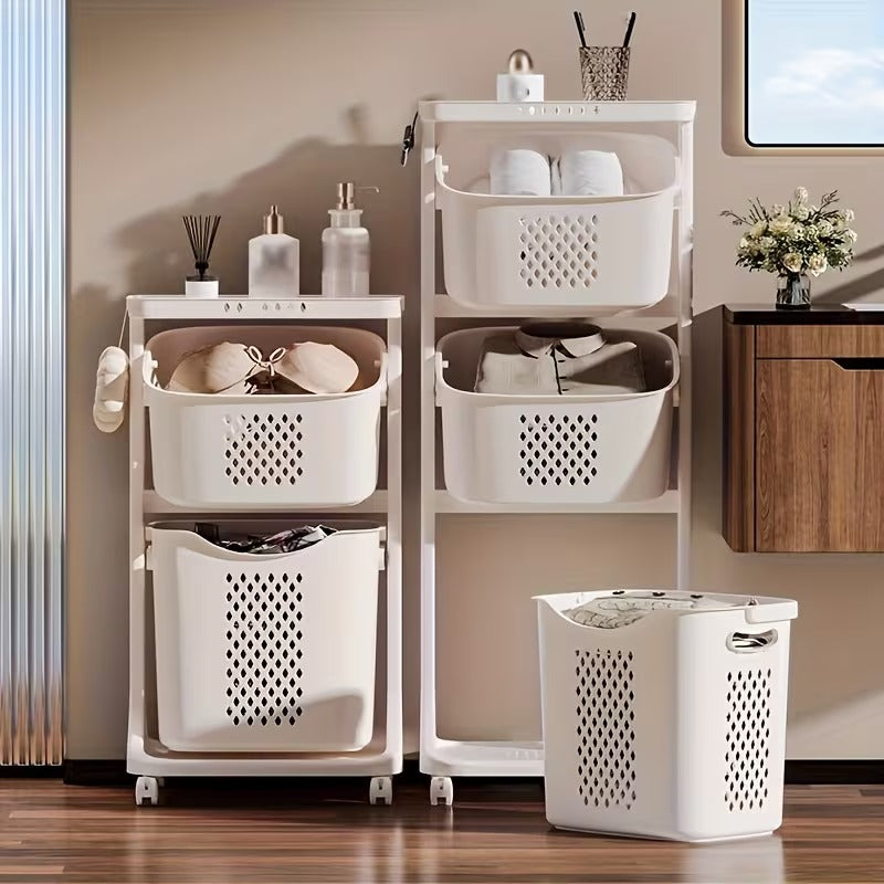 Home Multifunctional Storage Rack, Bathroom Classified Dirty Clothes Basket Laundry Basket, Hot Selling Two-layer Mobile Storage Basket, Valentine's Day, Easter Storage Basket, Laundry Baskets