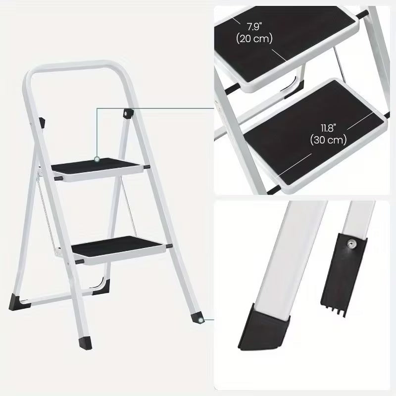 Modern Industrial Design Vigo 2-Step Folding Ladder Black Steel Certified for Home Kitchen Warehouse Use