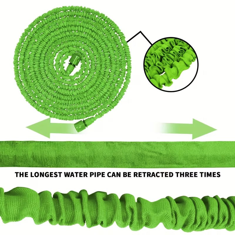 Expandable Garden Hose with 7-in-1 Adjustable High Pressure Nozzle, 7.62-60.96meter Retractable Water Hose for Car Washing, Plant Care, Lawn Irrigation, Green Flexible Hose with Connector