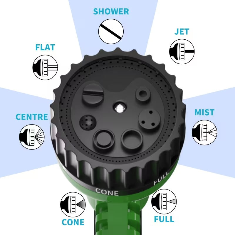 Expandable Garden Hose with 7-in-1 Adjustable High Pressure Nozzle, 7.62-60.96meter Retractable Water Hose for Car Washing, Plant Care, Lawn Irrigation, Green Flexible Hose with Connector