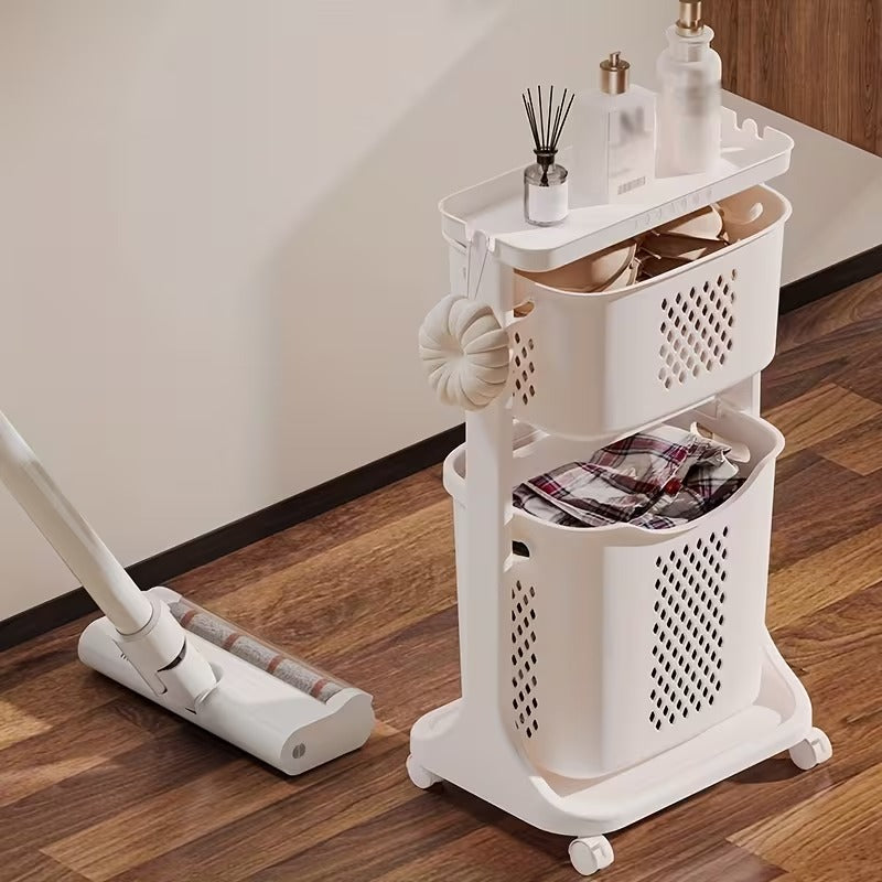 Home Multifunctional Storage Rack, Bathroom Classified Dirty Clothes Basket Laundry Basket, Hot Selling Two-layer Mobile Storage Basket, Valentine's Day, Easter Storage Basket, Laundry Baskets