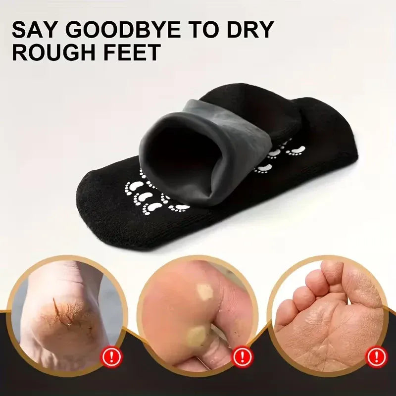 Soft Gel Moisturizing Foot Care Socks with Gel Mask Sleeves & Relaxing Massage Stick – Spa Kit for Dry Feet & Cracked Heels | Reusable Heel Protector Socks for Men & Women