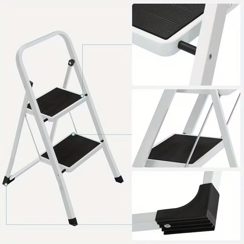 Modern Industrial Design Vigo 2-Step Folding Ladder Black Steel Certified for Home Kitchen Warehouse Use
