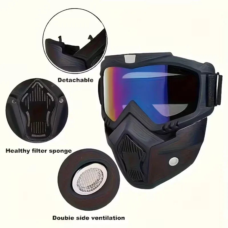 Anti-Fog Full Face Protective Mask with Integrated Goggles – Tactical Windproof & Impact-Resistant Shield for Cycling, Sports & Outdoor Activities