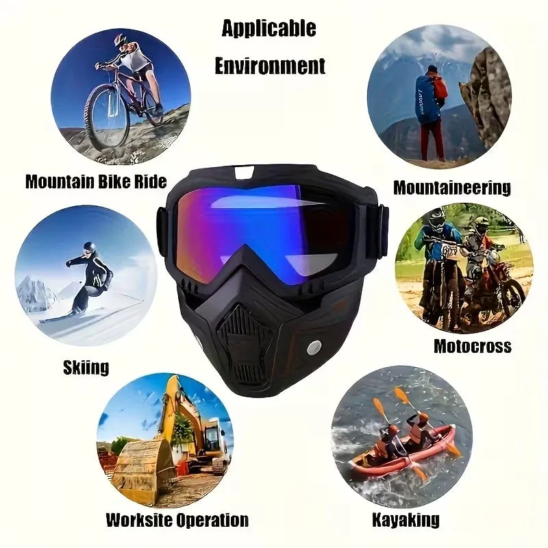 Anti-Fog Full Face Protective Mask with Integrated Goggles – Tactical Windproof & Impact-Resistant Shield for Cycling, Sports & Outdoor Activities