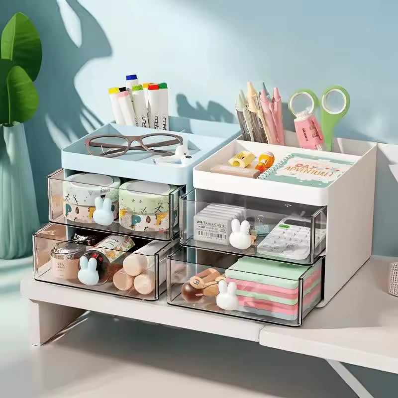 Small Desk Organizer With Drawer, Office Desktop Storage Box, Makeup Organizer, Business Card/Pen/Pencil/Mobile Phone/Stationery