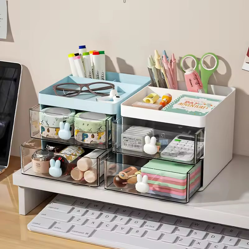 Small Desk Organizer With Drawer, Office Desktop Storage Box, Makeup Organizer, Business Card/Pen/Pencil/Mobile Phone/Stationery