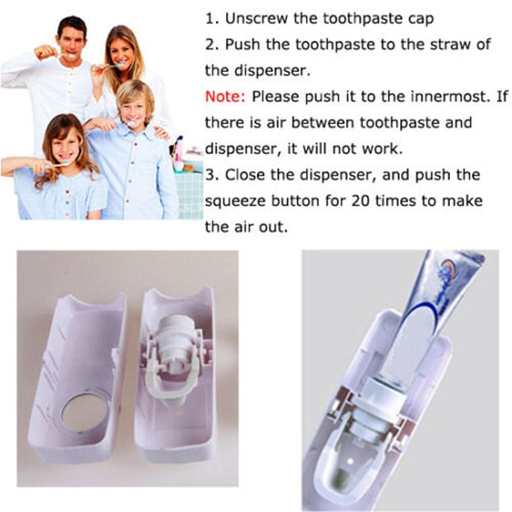 Manual Toothpaste Dispenser, Washroom Accessories, Toothbrush holder, Wall mounted toothpaste dispenser & 5 toothbrush holder set, White Automatic Toothpaste Dispenser and Brush Holder Set, Toothpaste holder, Toothpaste
