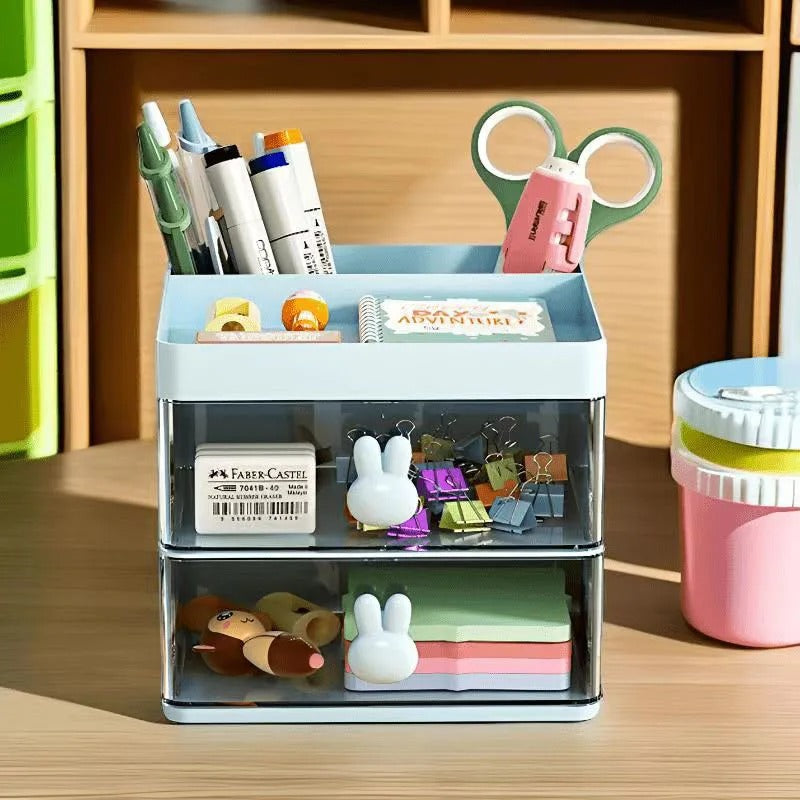 Small Desk Organizer With Drawer, Office Desktop Storage Box, Makeup Organizer, Business Card/Pen/Pencil/Mobile Phone/Stationery