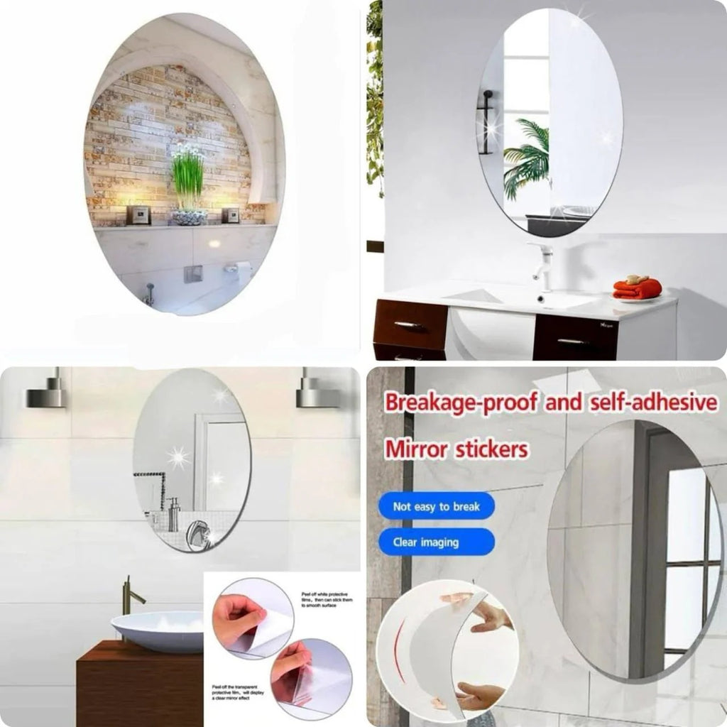 Oval Acrylic Mirror 20×30cm | No-Drill Wall-Mounted Shatterproof Makeup Mirror | Lightweight Bathroom Vanity Mirror for Bedroom, Living Room, Study, Dorm Room & Dressing Table | Dorm Room Essentials
