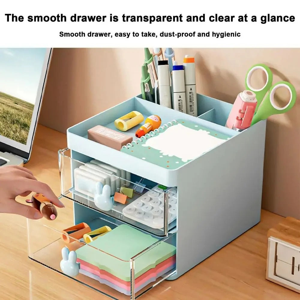 Small Desk Organizer With Drawer, Office Desktop Storage Box, Makeup Organizer, Business Card/Pen/Pencil/Mobile Phone/Stationery