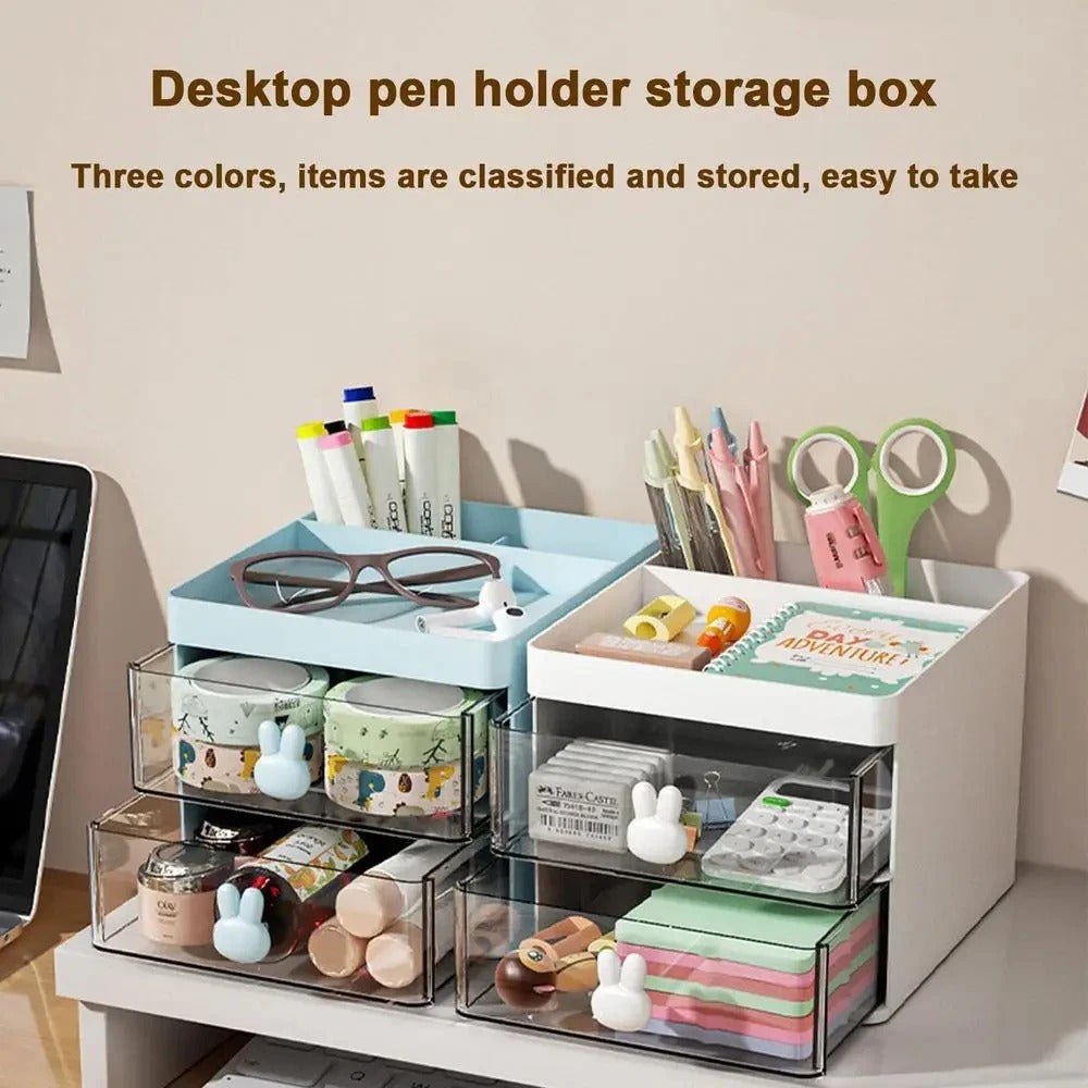Small Desk Organizer With Drawer, Office Desktop Storage Box, Makeup Organizer, Business Card/Pen/Pencil/Mobile Phone/Stationery