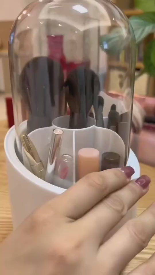 360 Degree Rotating Makeup Brush Holder Cosmetics Organizer With Lid for Vanity Multi-Functional Pen Holder Lipstick Storage Box