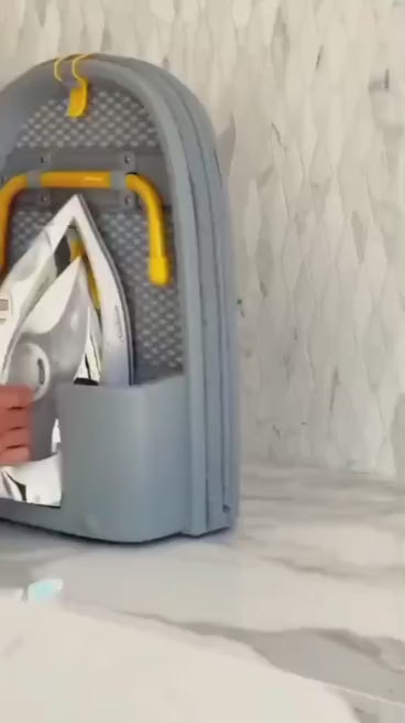 Folding desktop ironing board, wall-mounted steel mesh with iron stand, space saving, convenient laundry hooks