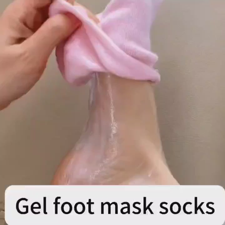 Soft Gel Moisturizing Foot Care Socks with Gel Mask Sleeves & Relaxing Massage Stick – Spa Kit for Dry Feet & Cracked Heels | Reusable Heel Protector Socks for Men & Women