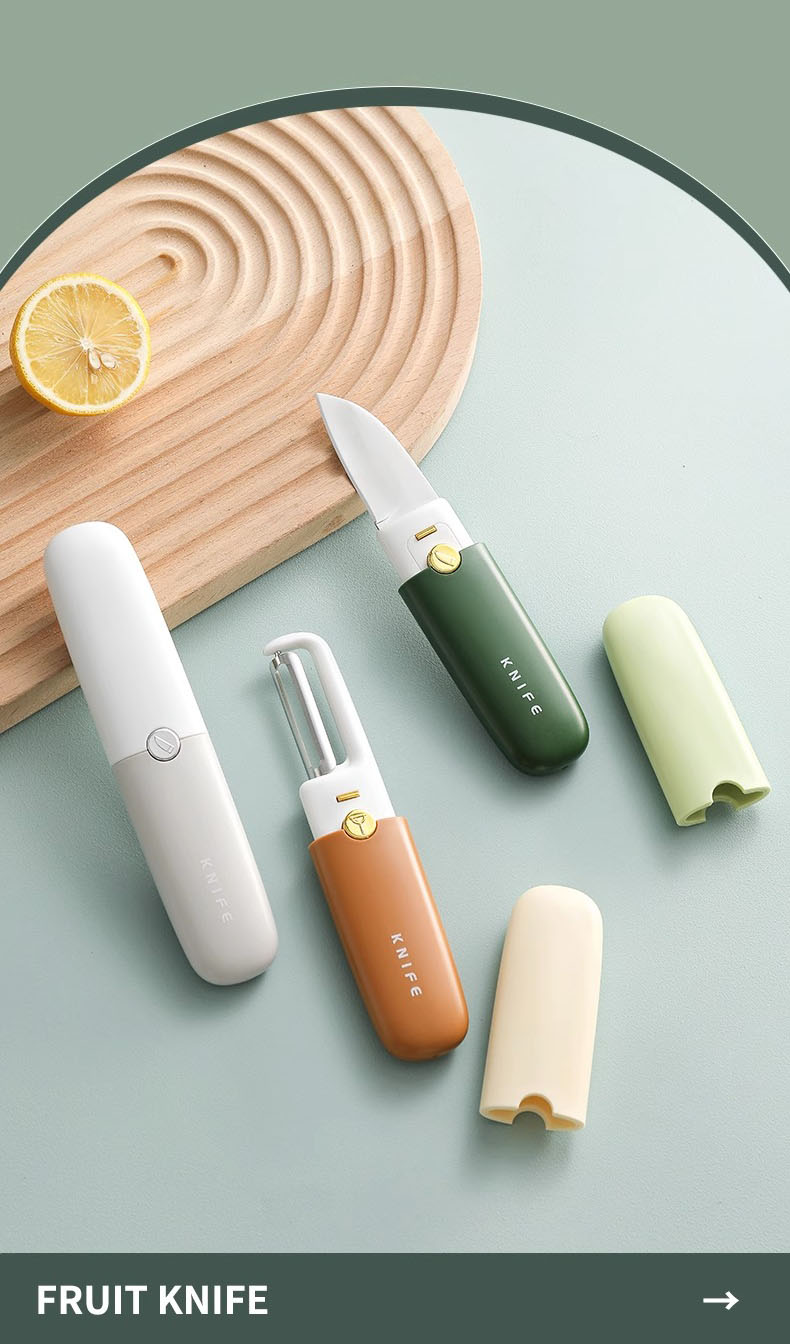 New Design High Quality Plastic Metal 77g Fruit Knife Kitchen Knives 2 In 1 Knife And Peeler