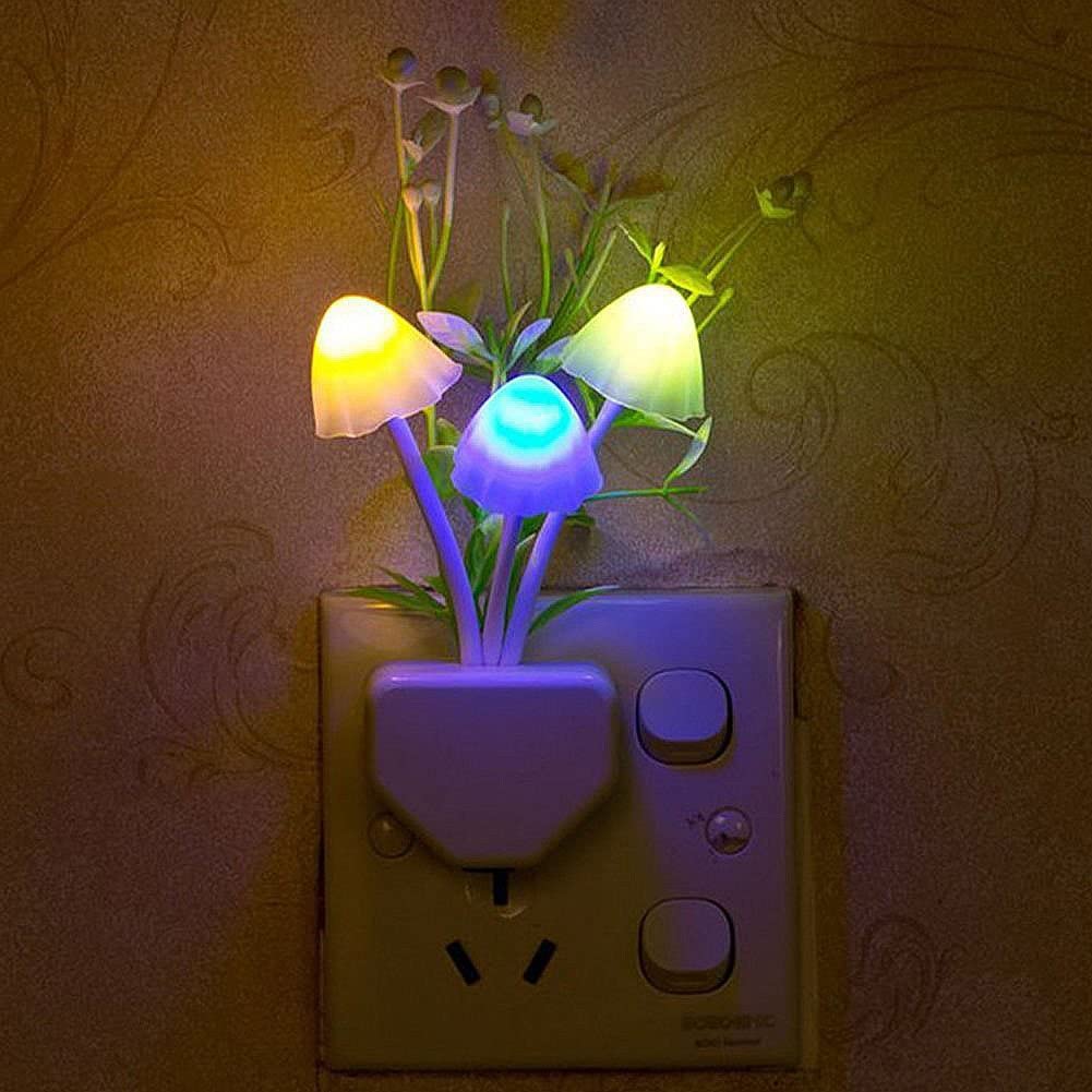 Romantic Automatic Led Night Light Mushroom Sensor Plug-In Wall Lamp Home Decor Cute Aquatic Lotus Leaf Night Light