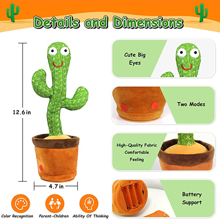 Hot Selling Electric Singing Dancing Saxophone Cactus Toys Recording Plush Toy Singing Dancing Cactus