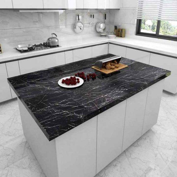 Glossy Black Marble Sticker PVC Self Adhesive Marble Wallpaper Peel And Stick Removable for Kitchen Cabinet