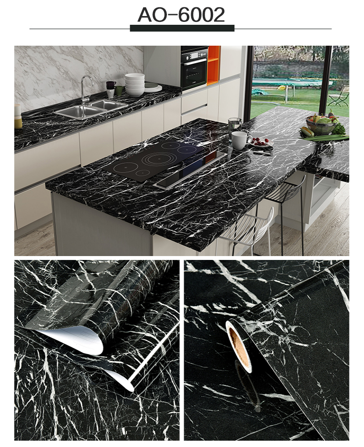 Glossy Black Marble Sticker PVC Self Adhesive Marble Wallpaper Peel And Stick Removable for Kitchen Cabinet