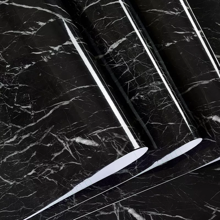 Glossy Black Marble Sticker PVC Self Adhesive Marble Wallpaper Peel And Stick Removable for Kitchen Cabinet