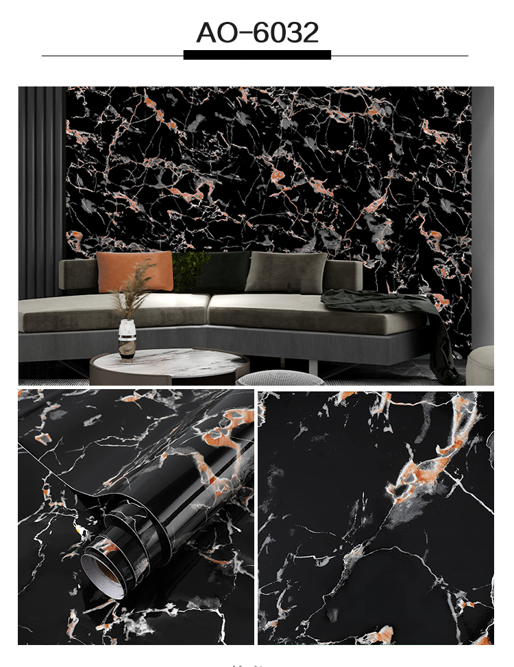 Glossy Black Marble Sticker PVC Self Adhesive Marble Wallpaper Peel And Stick Removable for Kitchen Cabinet